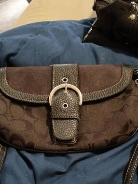 Coach Brown Signature Canvas Crossbody with Buckle Detail